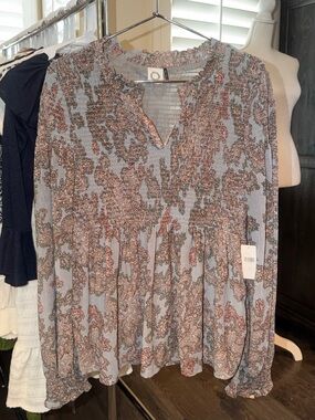 Anthropology Light Blue Floral Peasant Blouse by Akemi + Kin